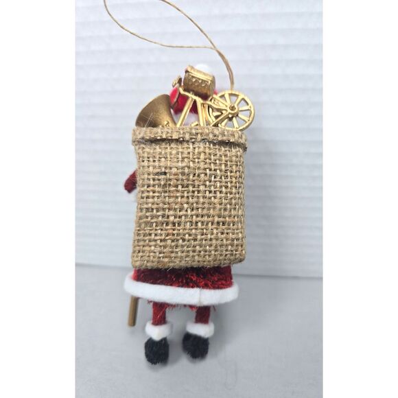 Bottle Brush Santa Claus Ornament Toy Sack 5" tall Hanging Rustic Handmade - Picture 5 of 7